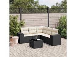 Conjunto de sofá de jardín de 6 piezas con cojines, mimbre sintético negro, DKD Home Decor
