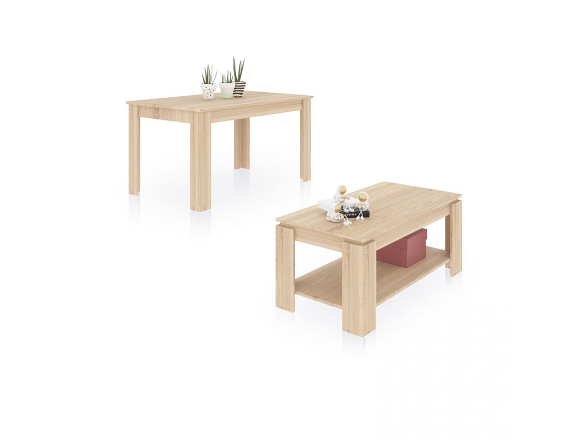 Pack mesa de comedor 140 y mesa de centro Lya Roble Canadian 140 x 78 x 90 cm