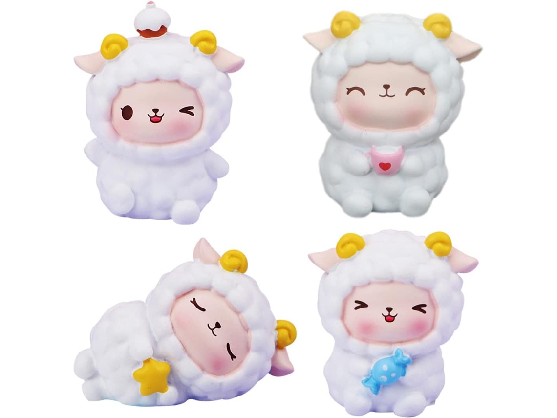 1 Juego 4 Figuras Decorativas Ovejas Resina, Divertidas Animales Para Decorar Pasteles.