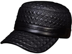 Casquettes De Baseball En Cuir Véritable For Hommes - Plates Toutes Les Saisons (noir Avec Ligne)