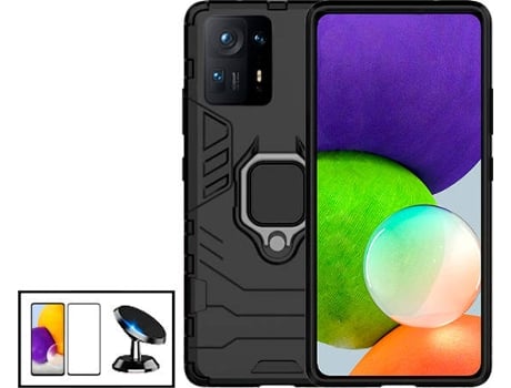 Kit Protector de Cristal Templado 5D Full Cover, Funda 3X1 Military Defender y Soporte Magnético de Coche Xiaomi Mix 4 PHONECARE Negro