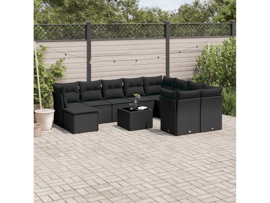 Conjunto de sofás de jardín de 11 piezas DKD Home Decor con cojines de mimbre negros