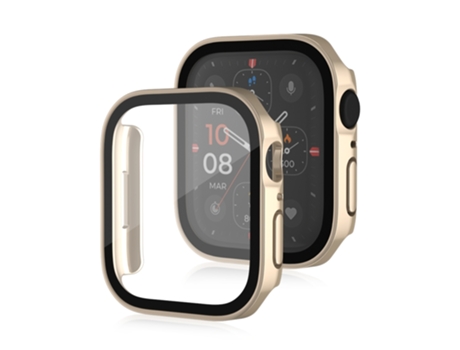 Bisel Life impermeable mate 2 en 1 pieza + funda protectora de vidrio templado para Apple Watch Series 6/5/4/SE 44 mm (oro rosa)