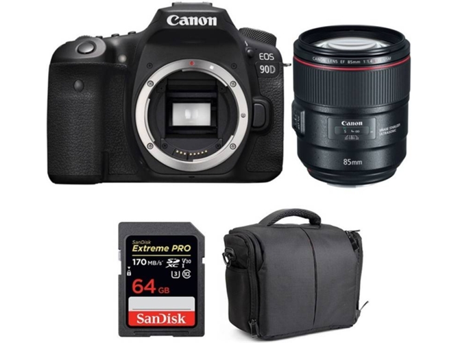 Kit Cámara CANON EOS 90D + EF 85mm f/1.4L IS USM + SanDisk 64 GB + Bolsa (APS-C)