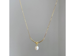 Collar con colgante de perla natural de agua dulce en plata de ley 925 con nudos dorados. Estilo sofisticado, lujo discreto. MDUG
