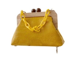 Bolso bandolera con cadena y exclusivo estampado de piedras, bolso cruzado para mujer, amarillo.