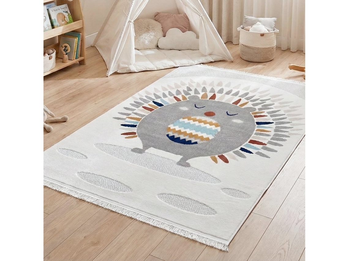 Rugura - Alfombra Infantil Habitación 160x230cm Niña Niño Con Nubes, Estrellas, Arcoiris, Animales Y Montañas