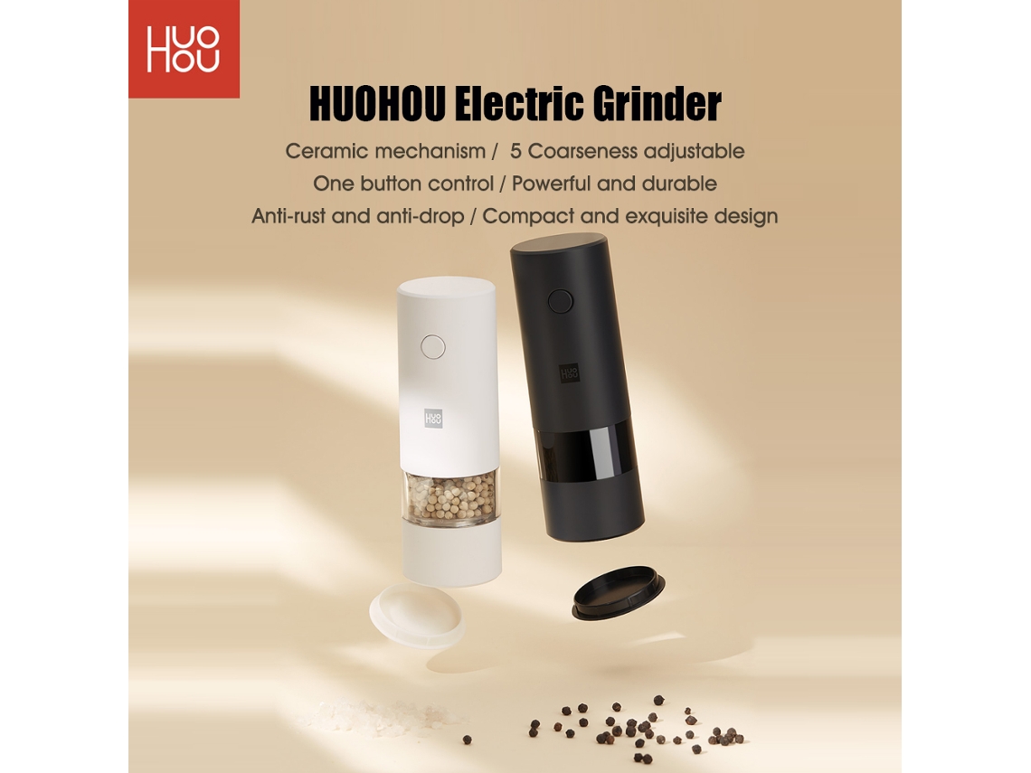 Molinillo Eléctrico De Sal Y Pimienta Huohou Con Luz Led, Ajuste De Grosor, Cerámica, Funciona Con Pilas, Regalo Ideal Para La Cocina.