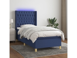 Cama Box Spring Colchón Y Luces Led Tela Azul 80x200 Cm