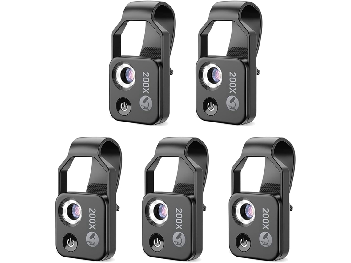 Microscopio Accesorio 5x Para Teléfono Móvil 200x Con Ventana, Mini Luz Led Digital/clip Universal