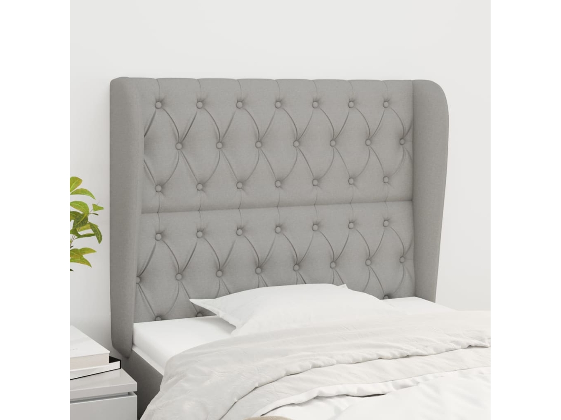 Cabecero con orejas de tela gris claro 93x23x118/128 cm