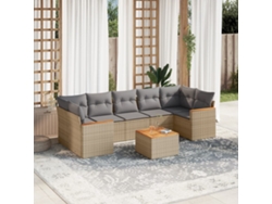 Conjunto de sofá de jardín con cojines, mimbre beige PE Dkd Home Decor