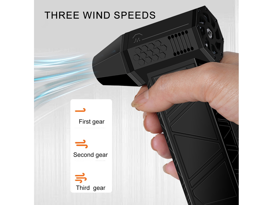 Ventilador turbo portátil inalámbrico con 3 velocidades y 130.000 RPM.