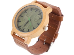 Reloj Madera Hombre Bambú Cuero Genuino Verde Estilo Casual Vintage Ligero Diario Vera Uso