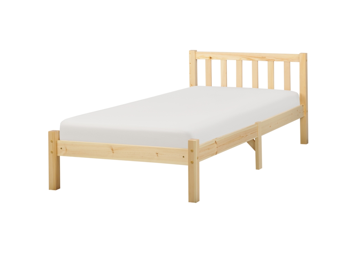 Cama con somier BELIANI Florac de Madera de pino Madera clara 97x208x70