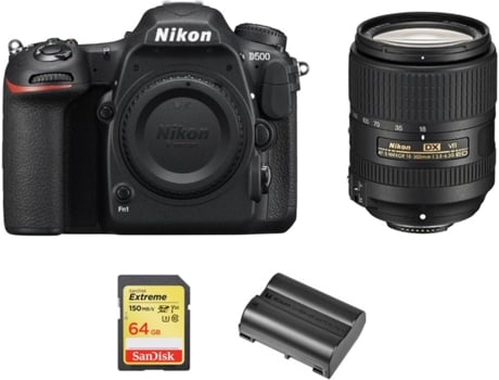 Kit Cámara Réflex NIKON D500 + AF-S 18-300mm F3.5-6.3G ED VR + Tarjeta SD de 64GB + bateria NIKON EN-EL15A