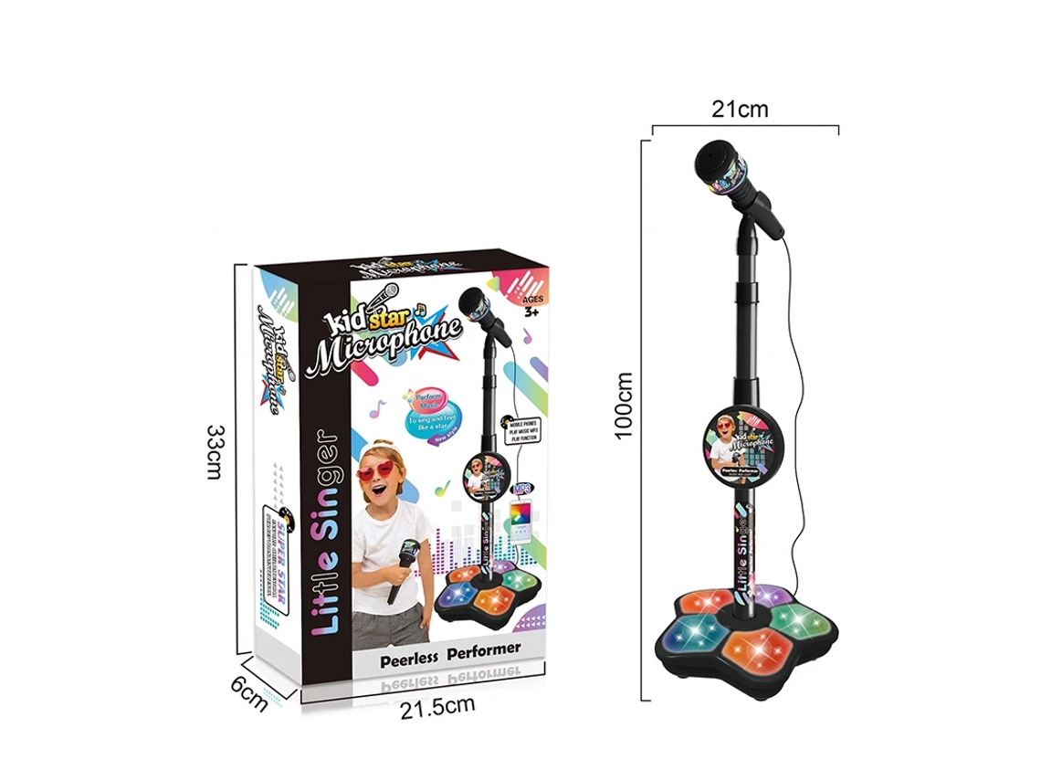 Micrófono infantil con soporte para karaoke, instrumentos musicales y juguetes Gusshious - Negro