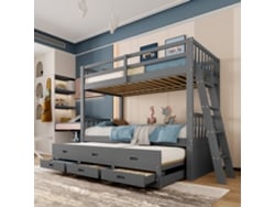 Litera Plegable De 90x200 Cm Con 3 Cajones, Mdf, Pino Gris, Colchón No Incluido.