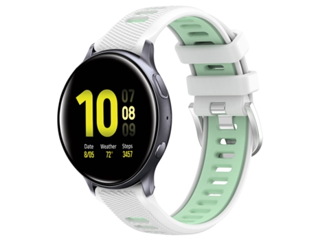 Correa Smartwatch para Samsung Galaxy Watch Active2 40mm 20mm Silicona Deportiva con Hebilla de Acero Bicolor (Blanco + Verde Azulado)