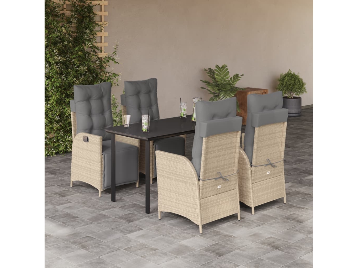 Conjunto de comedor de jardín de 5 piezas con cojines en mimbre beige mixto, DKD Home Decor