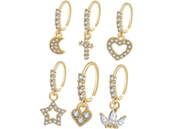 Juego De 6 Aros Nasales Para Mujer, Joyería Para Piercings, Clips De Luna Y Estrella, De Diseños Faciales, Maquillaje, Fiesta