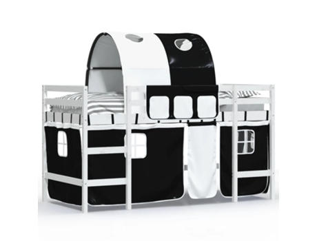 Cama alta niños VIDAXL con torre madera pino blanco negro (80x200cm)