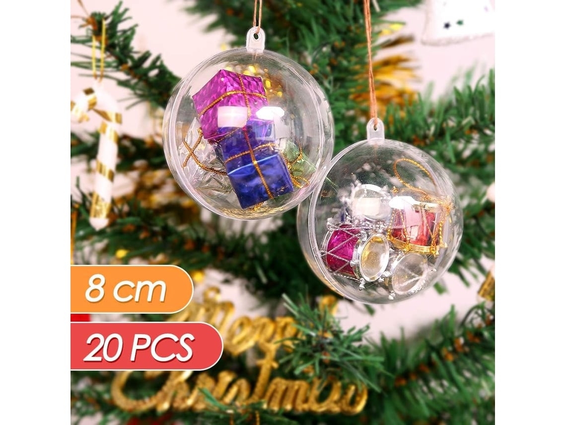 20 Bolas Navideñas Transparentes, 8 Cm*