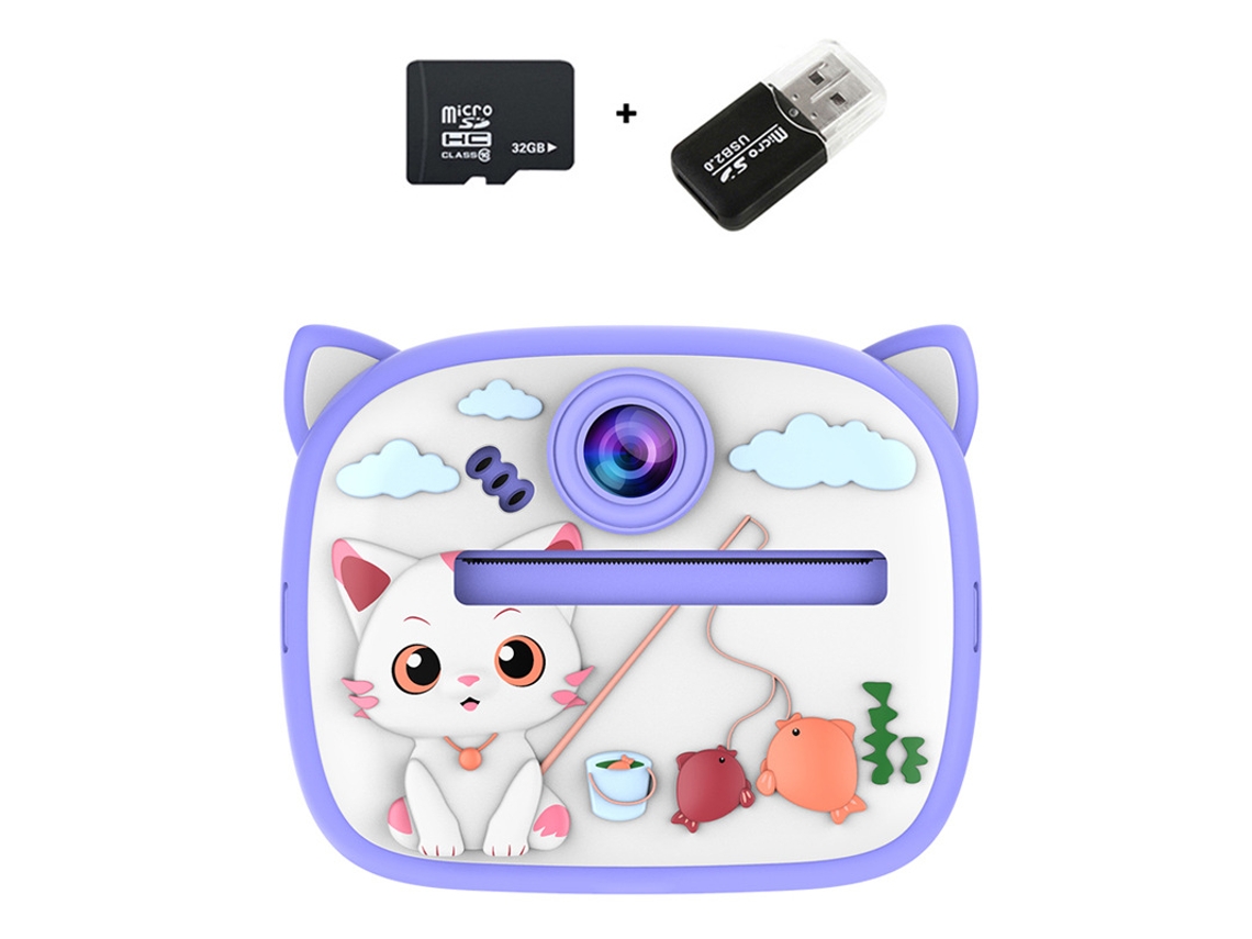 Cámara instantánea Chrui HD 1080p de 48 MP con pantalla IPS de 2,4 pulgadas y tarjeta de memoria de 32 GB (Gato morado)