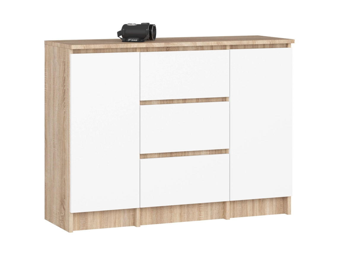 Cómoda K100 101 Cm Con 2 Puertas Y 3 Cajones Roble Sonoma / Blanco Mate