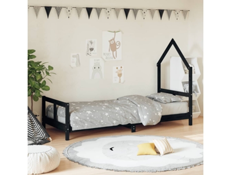 Estructura De Cama Infantil VIDAXL Negro Madera (80x200 cm)