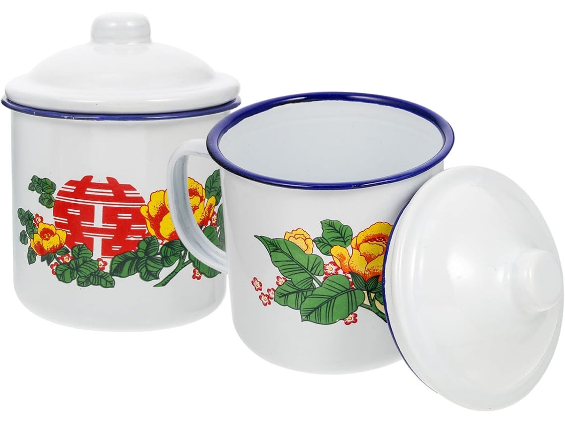 2 Tazas De Té Para Uso Diario, Juego De 2 Tazas De Té Duraderas Y Cómodas De Sostener, De Estilo Chino Y Esmaltadas.