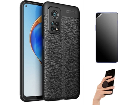 Kit Carcasa y Protector Xiaomi Mi 10T Ultimatte Rugged Leather Popsocket Negro