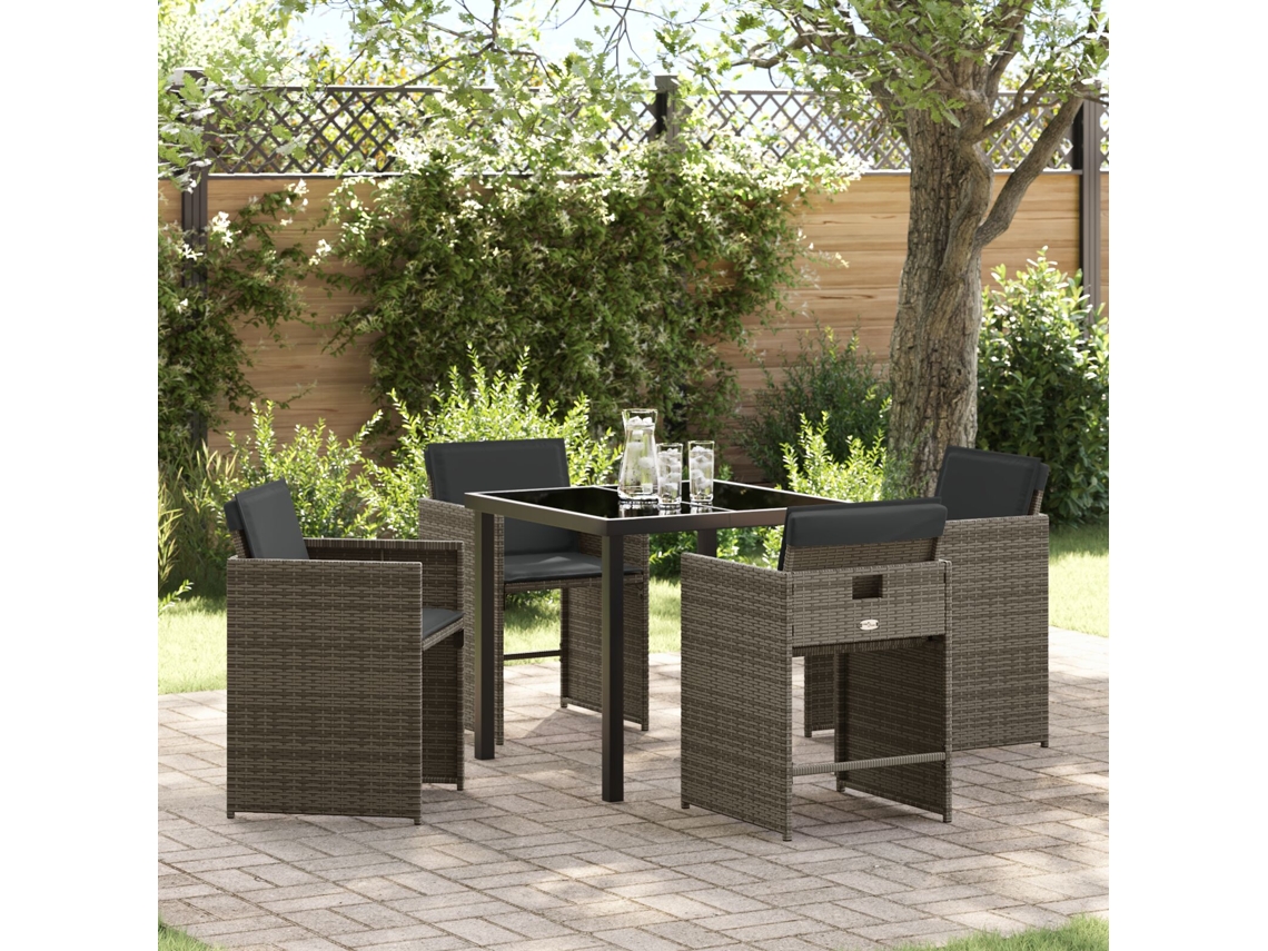 Juego de comedor de jardín de 5 piezas con cojines de ratán poliéster gris Wsd159874 Lovely Home