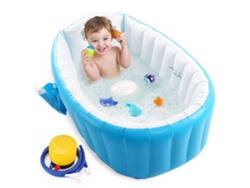 Cama inflable para bebés y niños pequeños con bomba de pie, kit de reparación, portátil y plegable, color azul