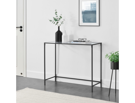 Mesa de Centro [EN.CASA] Alajärvi (Negro - Vidrio, Acero Pulverizado - 100 x 35 x 80 cm)