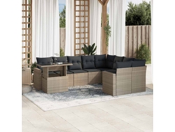 Conjunto de sofá de jardín de 10 piezas con cojines en mimbre gris claro de DKD Home Decor