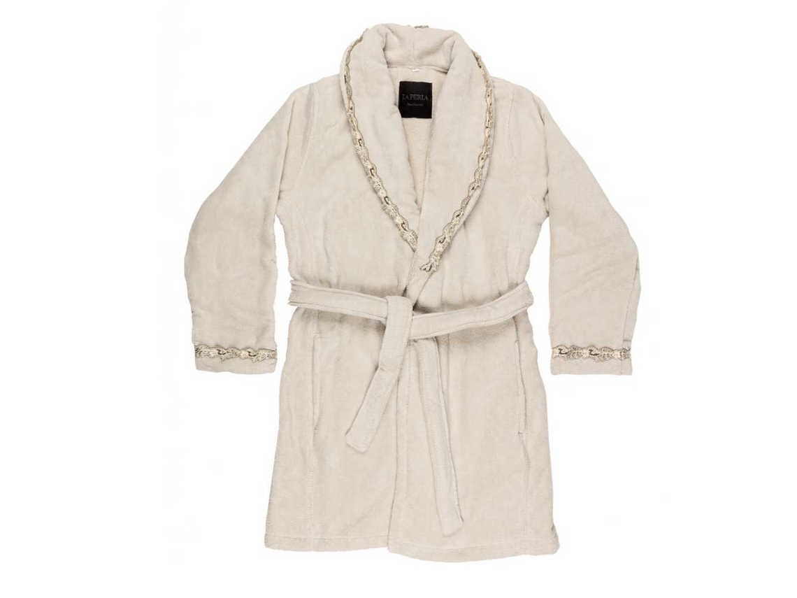 Accappatoio Donna La Perla Con Applicazione Di Ricamo “maison” Grigio Perla/nero