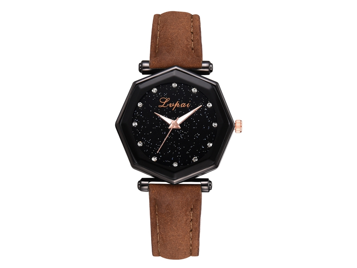 Reloj De Mulher Com Esfera Geométrica Pulseira De Couro Pu Reloj De Quartzo (marrom)