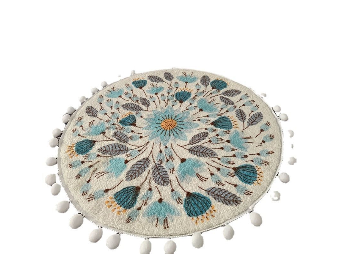 2026-tapete Redondo Pequeño Linjou 2ft Alfombra De Baño Bonita Con Flecos Florales Lavable Antideslizante