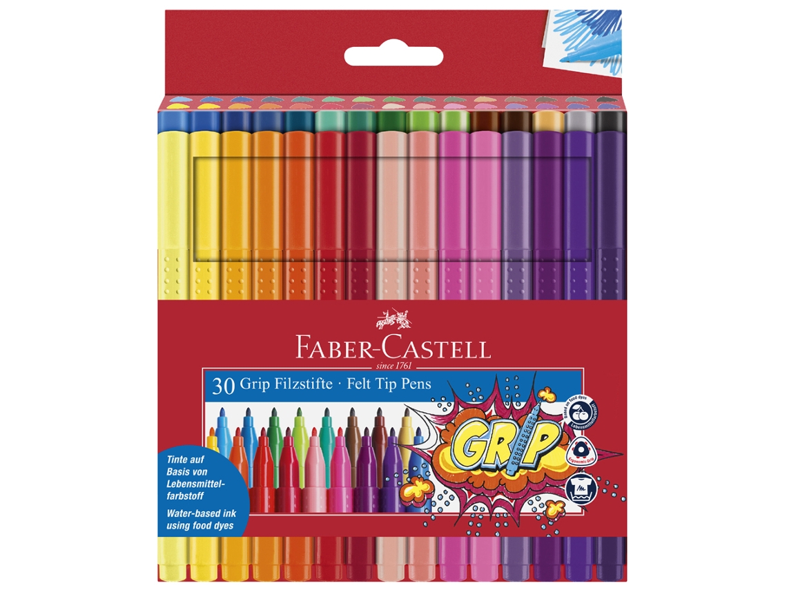 Bolígrafo de Fibra FABER-CASTELL Grip Color Marker Caja con 30