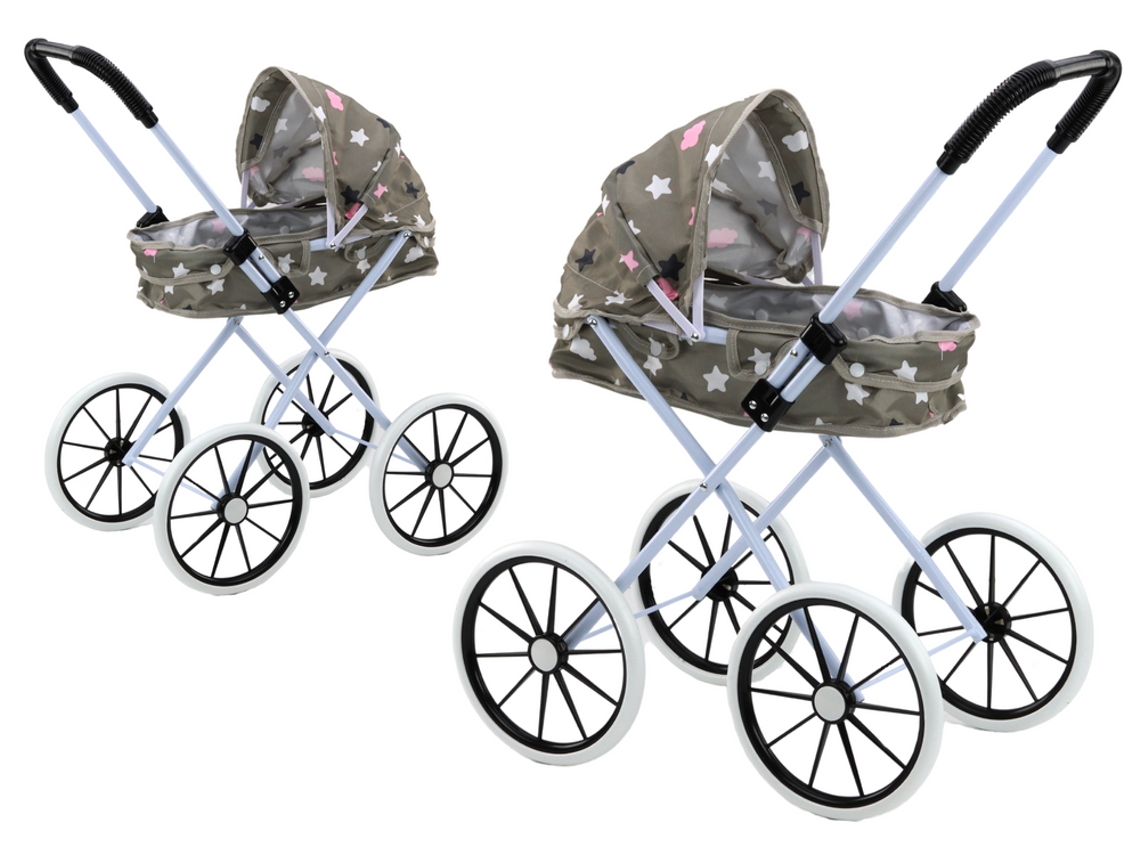 Cochecito de muñecas con ruedas grandes y plegable, Estrellas, Gris B.active