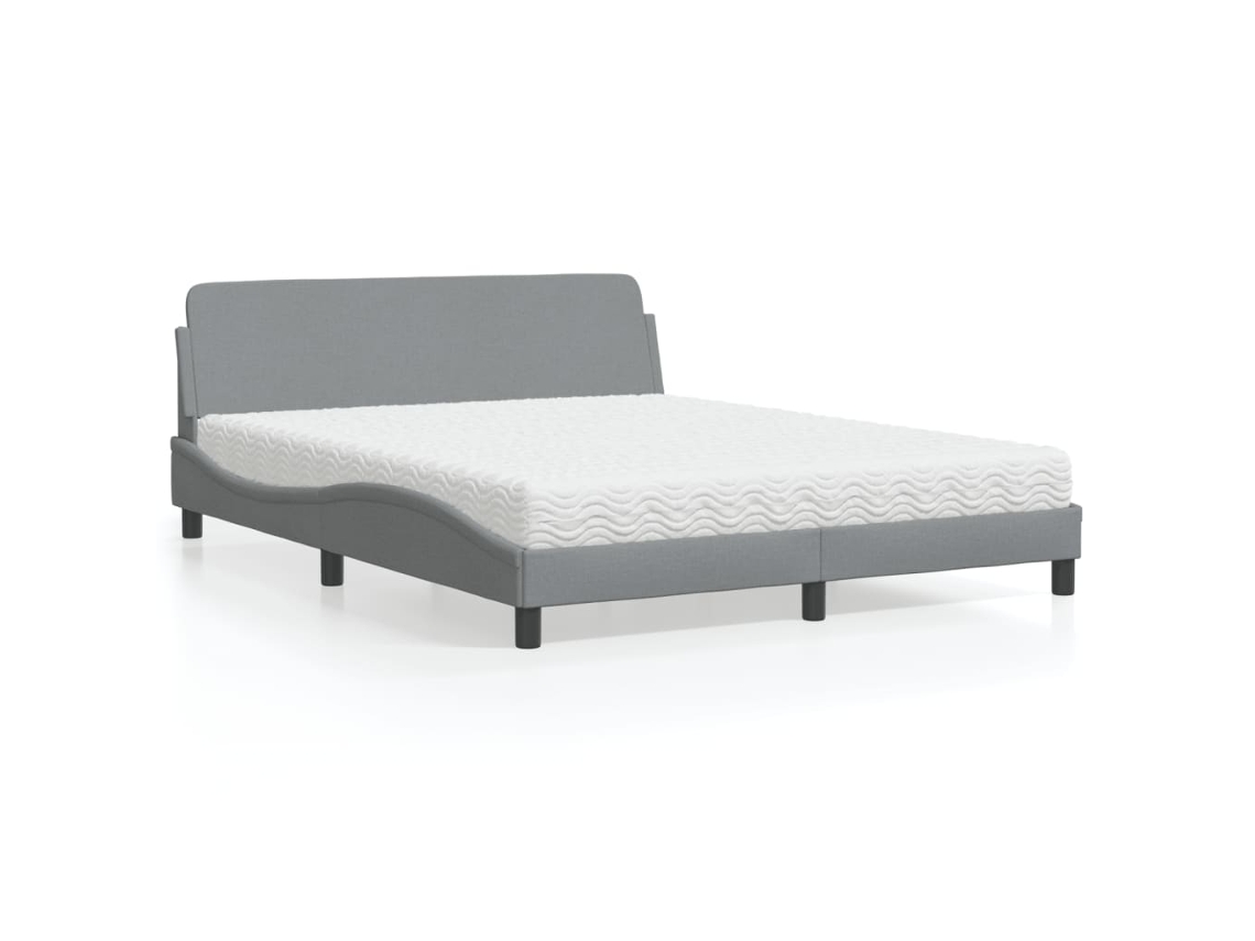 Cama Con Colchón De Tela Gris Claro 160x200 Cm