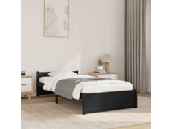 Estructura De Cama Sin Colchón Madera Maciza Negro 90x200 Cm