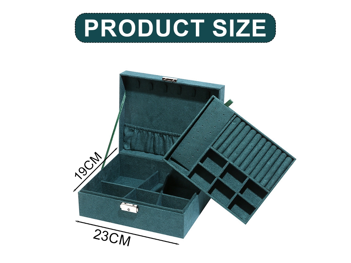 Organizador de joyería con bandeja removible verde (25x21x11cm) Kofihety