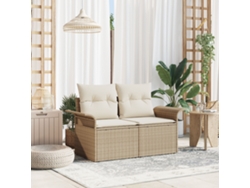 Sofá de jardín de 2 plazas con cojines beige de ratán sintético Lovely Home
