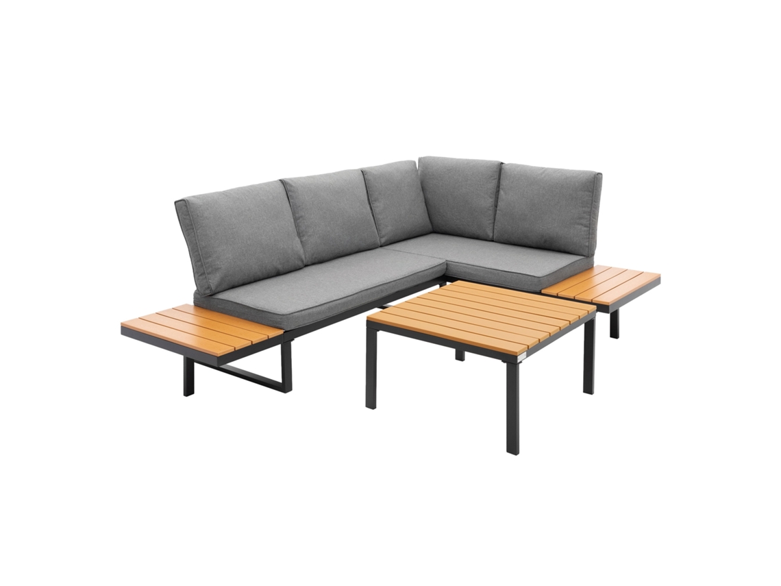 Conjunto De 3 Muebles De Jardín Exterior Ml-design Aspecto De Madera Gris Con Cojines