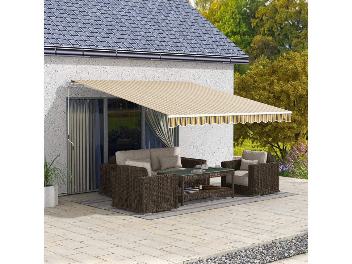 Toldo Para Varanda 350x250 Cm Com Manivela Metálica, Impermeável E Resistente Aos Raios Uv Para Jardim, Terraço E Janelas, Cinza E Amarelo.