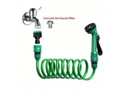Kit De Manguera Espiral Verde + Pistola De Agua Multichorro, Para Riego Y Limpieza Del Hogar.