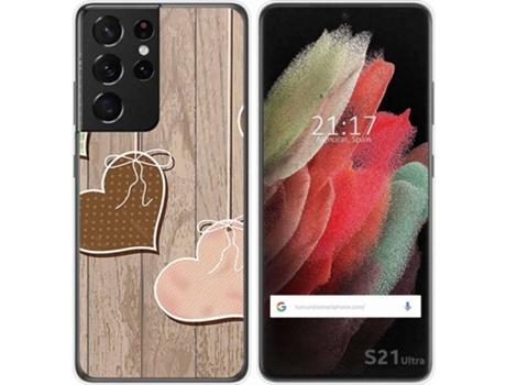 Carcasa Samsung Galaxy S21 Ultra 5G TUMUNDOSMARTPHONE Corazones Madera Multicolor