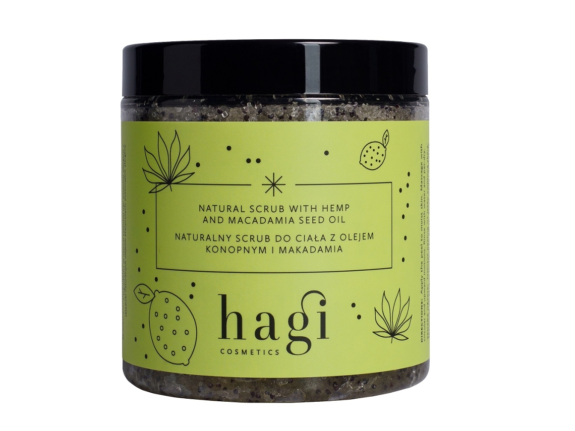 Exfoliante corporal natural con aceite de cáñamo y macadamia, 300 g Hagi